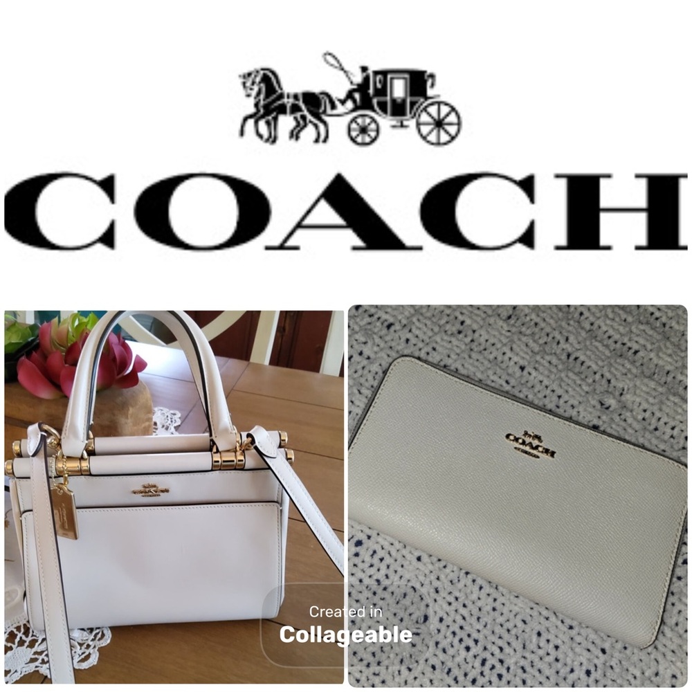 ‼️WOW‼️🤍COACH PURSE AND WALLET‼️💯🤩White Leather Women's Bag‼️💯‼️💯‼️💯‼️EUC‼️💯🤍